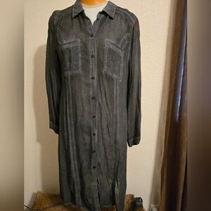 NEW! Soft Surroundings Button Up Sheer Dress Size Petite Large Grey